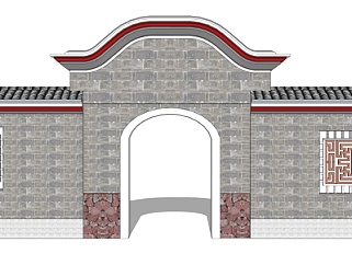 中式景观墙门洞su模型