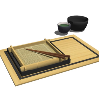 日式竹编餐具su模型