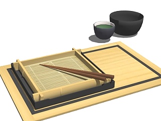 日式竹编餐具su模型