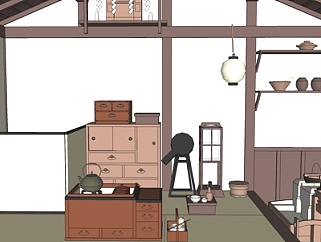 日式传统榻榻米卧室su模型
