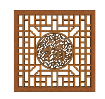 中式实木屏风隔断su模型