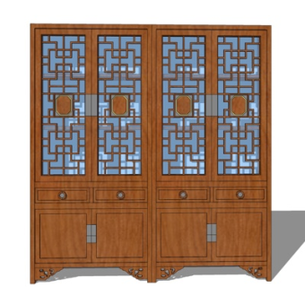 中式实木屏风隔断su模型