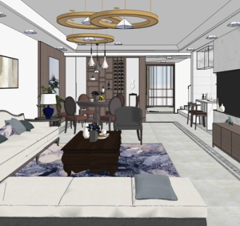 现代混搭客餐厅su模型