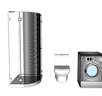 现代淋浴房马桶洗衣机su模型