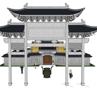 中式牌坊祠堂su模型