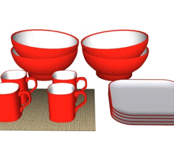 现代杯子碗碟su模型