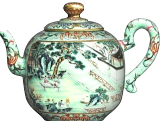 中式彩绘茶壶su模型
