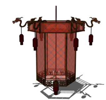 中式雕龙吊灯su模型