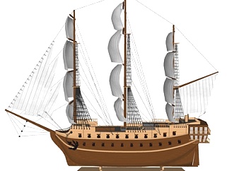 现代实木帆船摆件su模型