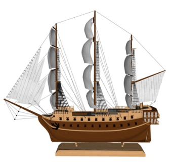 现代实木帆船摆件su模型