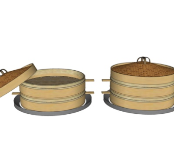 中式蒸笼su模型