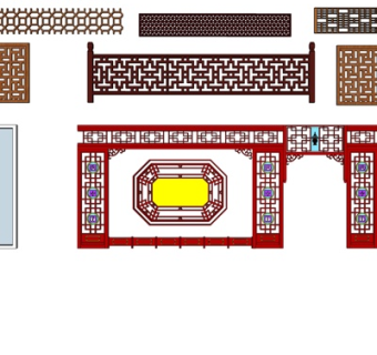 中式雕花屏风隔断su模型