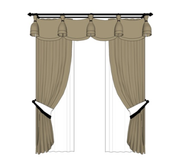 欧式布艺窗帘su模型