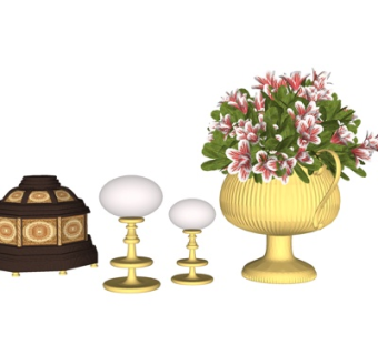 欧式金属花钵摆件su模型