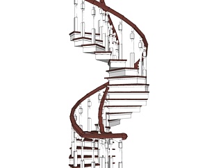 现代实木旋转楼梯su模型