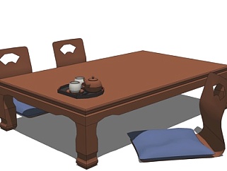 日式榻榻米茶桌椅su模型