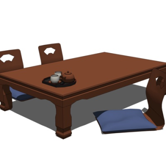 日式榻榻米茶桌椅su模型