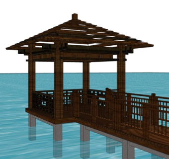 现代实木凉亭su模型