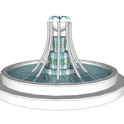 现代喷泉小品su模型