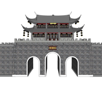 中式城楼su模型