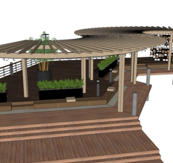 现代实木长廊su模型