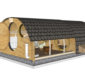 现代实木鸡棚su模型