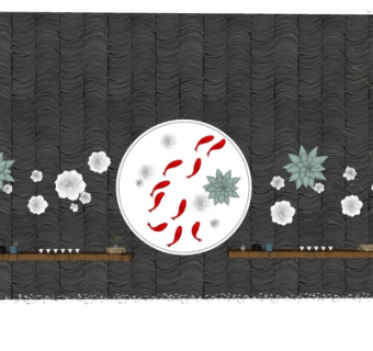 新中式景观墙su模型