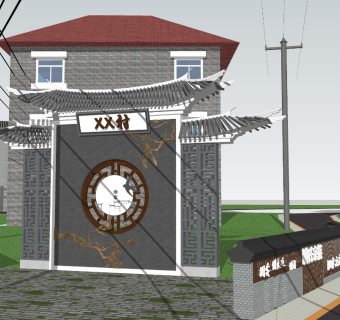 新中式村标3sketchup模型下载