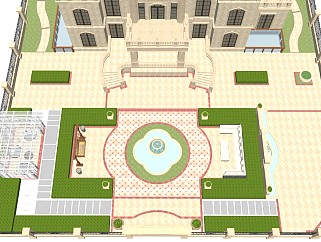 欧式庭院休闲廊架喷泉sketchup模型下载