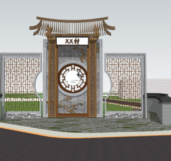 新中式村标sketchup模型下载