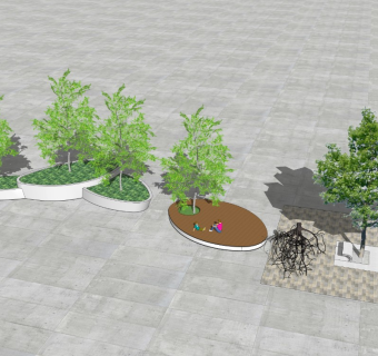  新中式风格景观树 现代风小品 树枝 树根 椭圆形景观 不规则形状景观 3D大树