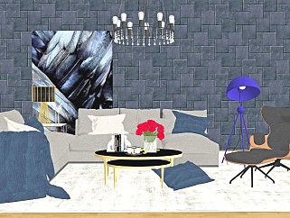 现代风格客厅北欧简约风家具组合沙发组合桌椅组合茶几组合落地灯吊灯 摆件 玫瑰花装饰摆件