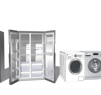 现代风格西门子冰箱 北欧简约风双门冰箱 打开的双门冰箱 洗衣机 烤箱 电视机 滚筒洗衣机