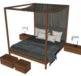 中式风格双人床 新中式风格 东南亚度假风格 北欧简约风双人床 单人床 床组合 枕头床单被子 台灯 床头柜 柜子配套