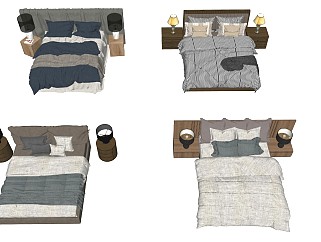 美式风格双人床 欧式风格 法式风格 现代风格 北欧简约风双人床 单人床 床组合 枕头床单被子 台灯 床头柜