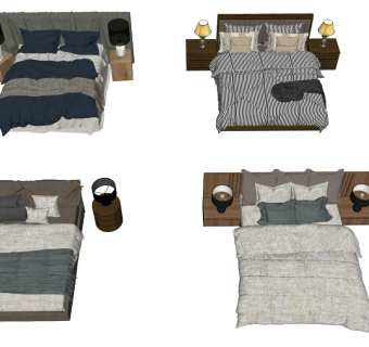美式风格双人床 欧式风格 法式风格 现代风格 北欧简约风双人床 单人床 床组合 枕头床单被子 台灯 床头柜