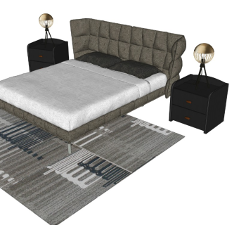现代性冷淡风格双人床 法式风格 北欧简约风双人床 单人床 床组合 枕头床单被子 台灯 床头柜 配套