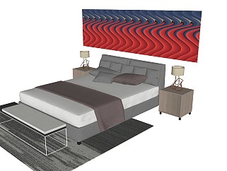 现代性冷淡风格双人床法式风格北欧简约风双人床组合枕头床单被子台灯 床头柜 挂画 配套