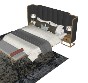 现代性冷淡风格双人床 法式风格 北欧简约风双人床 单人床 床组合 枕头床单被子 台灯 床头柜 配套