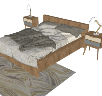 现代性冷淡风格双人床北欧简约风双人床组合枕头床单被子台灯床头柜配套