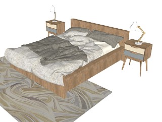 现代性冷淡风格双人床北欧简约风双人床组合枕头床单被子台灯床头柜配套