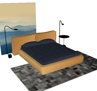 现代性冷淡风格北欧简约风双人床组合 枕头床单被子台灯床头柜挂画配套