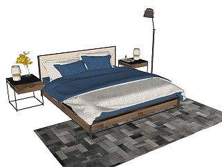 现代性冷淡风格北欧简约风双人床枕头床单被子 台灯 床头柜 地毯 落地灯配套