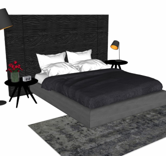 现代性冷淡风格北欧简约风双人床组合枕头床单被子台灯落地灯床头柜玫瑰花 地毯配套