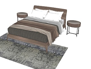 现代性冷淡风格双人床 法式风格 北欧简约风双人床 单人床 床组合 枕头床单被子 台灯 床头柜 地毯 落地灯配套