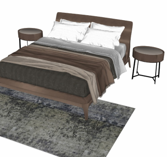 现代性冷淡风格双人床 法式风格 北欧简约风双人床 单人床 床组合 枕头床单被子 台灯 床头柜 地毯 落地灯配套