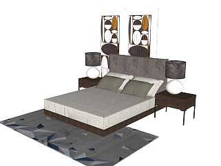 现代风格双人床 单人床 床组合 枕头 床单 被子 台灯 ...