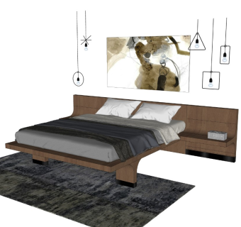 现代风格双人床 单人床 床组合 枕头 床单 被子 台灯 床头柜 挂画