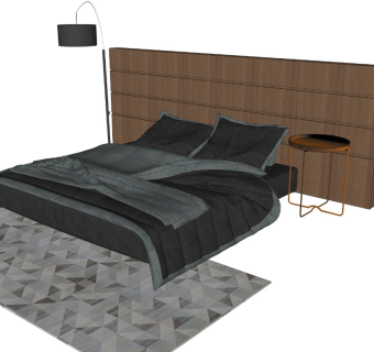 现代风格双人床 北欧简约风 挂画 床组合su模型