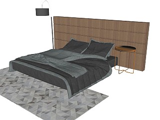 现代风格双人床 北欧简约风 挂画 床组合su模型
